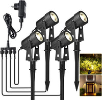 Lot de x4 éclairage de jardin LED, chaud blanc 3200K LED éclairage, IP65 éclairage étanche extérieur avec lampe de pointe pour extérieur jardin gazon décoratif