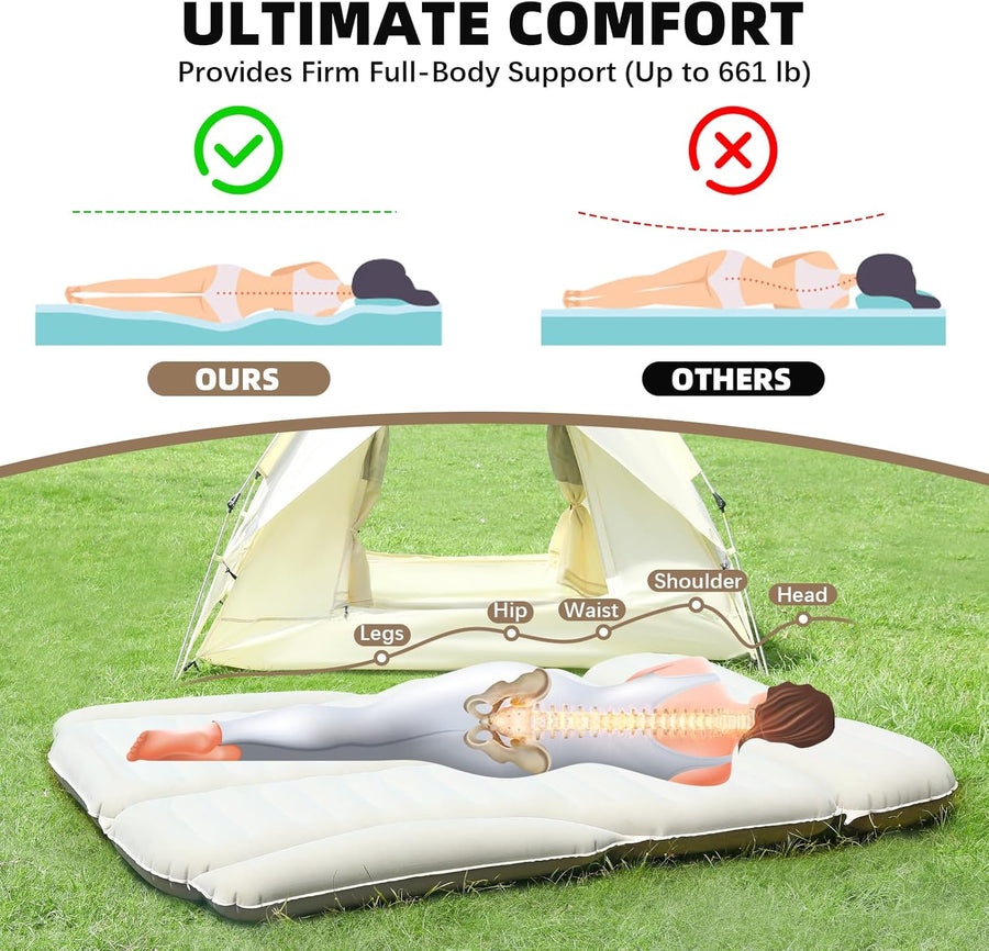 Matelas gonflable pour SUV avec pompe - Matelas gonflable de voiture d'extérieur pour dos SUV - Matelas de couchage portable BLANC