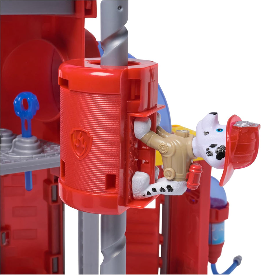 PAW Patrol - Pat Patrouille - Caserne De Pompiers Fire Rescue - Voiture Figurine Marcus À Collectionner - Effets Sonores Et Lumineux - Pat Patrouille Jouet - Voiture Enfant