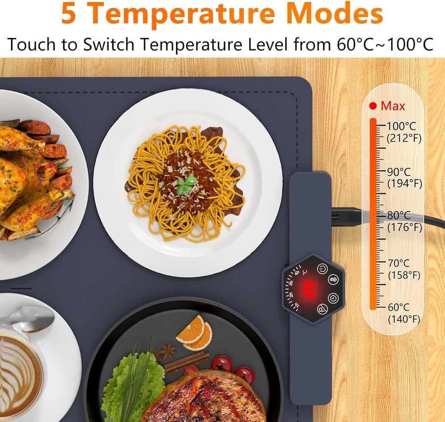 Plaque Chauffante Électrique Silicone Pliable Flexible avec 5 Température Réglable et Minuteur