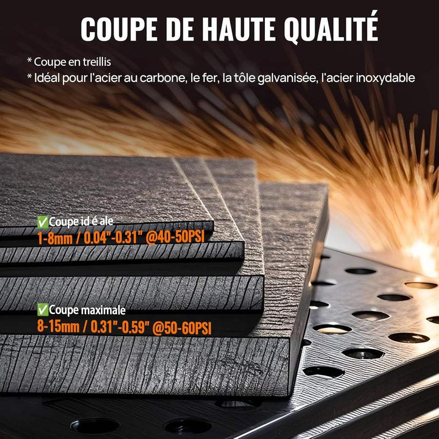 Découpeur Plasma Amélioré 45A, Arc Pilote Non HF, Affichage Numérique LED, IGBT 230V, Coupe en Grille, Max. 15 mm HBC45II