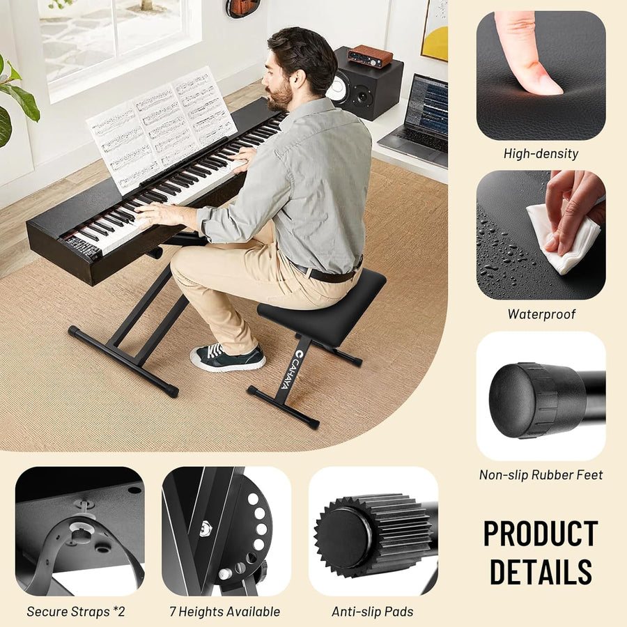 Support de clavier et banc de clavier - 6 niveaux réglables en hauteur - Double X-Frame - Pour clavier de 61, 76 et 88 touches - Charge maximale : 168 kg