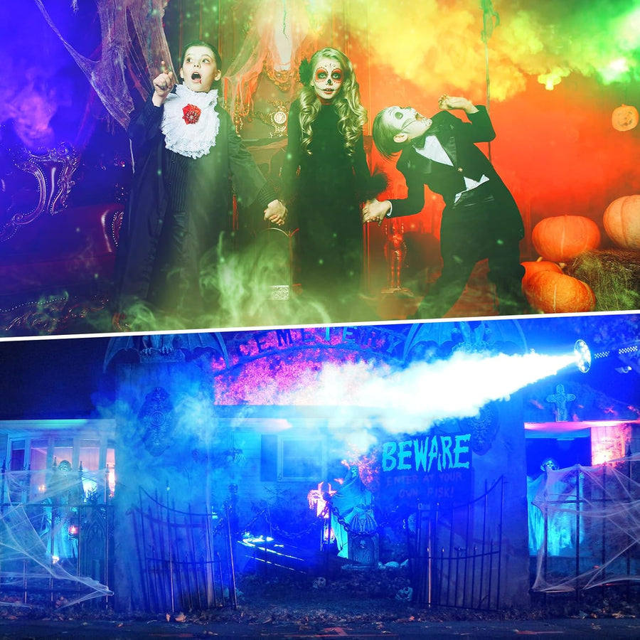 Machine à Brouillard Mini,Machine à Fumée 18 LED RGB,Machine de Fumée 800W avec Fonction de Cycle Automatique et Télécommande sans Fil, Idéal pour Disco, Fêtes, Mariage, Halloween et Noël