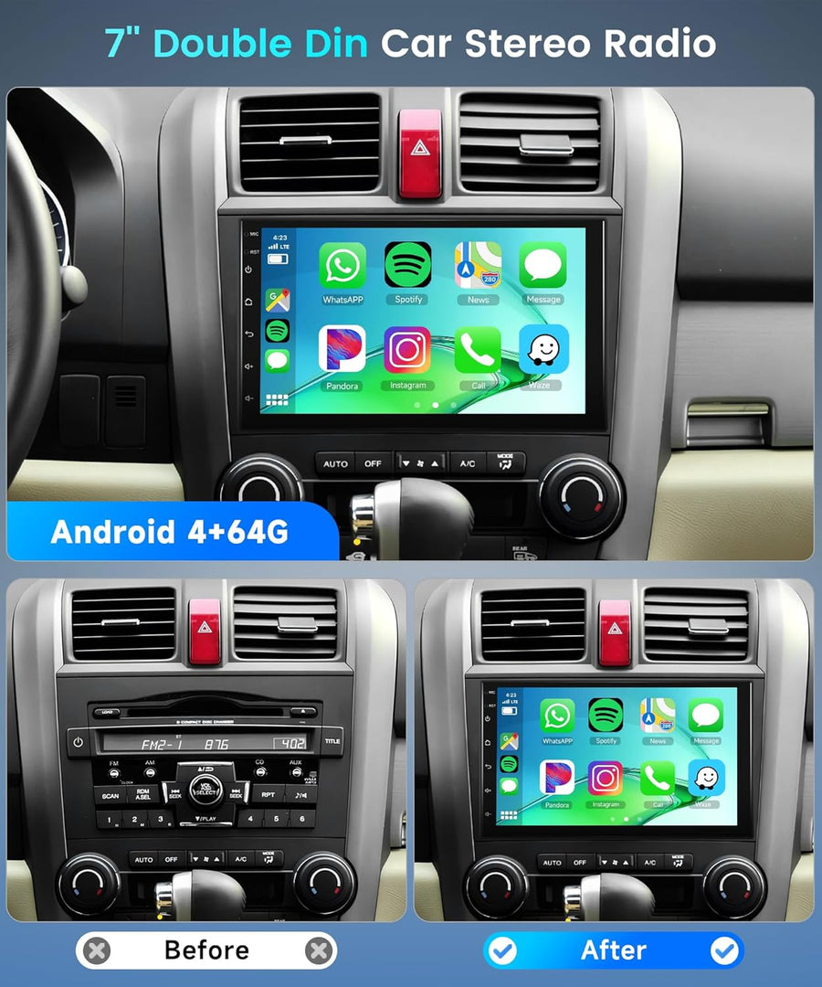 Autoradio 2 Din 4G+64G 7 Pouces Android, Écran Tactile Carplay sans Fil 2 Din Autoradio avec Android Auto Mirror Link GPS Navi Bluetooth WiFi/FM/RDS/EQ/SWC/USB Caméra de Recul