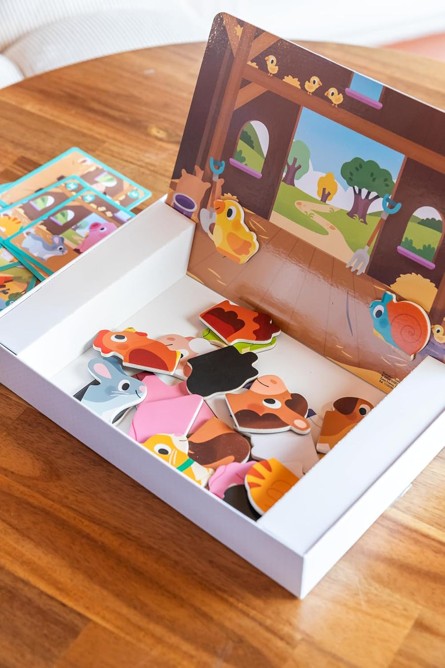 Goula Ferme magnétique Jouet Enfant Eveil 1er Age Jeu Educatif 12 Animaux de la Ferme en Bois magnétique A Assembler 10 Cartes modèles Dès 2 Ans