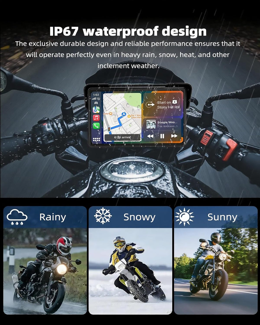 CarPlay Moto Portable 7" Android Auto Moto,GPS Moto IP67 Étanche Tactile Écran,Double Bluetooth Siri/Google/Navigation