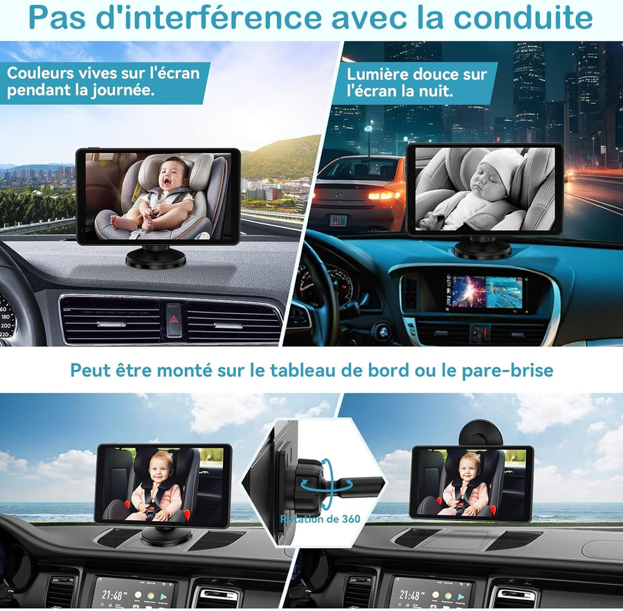 Caméra Voiture Bébé pour 2 Enfants : Écran IPS 7 Pouces avec Deux Caméras pour Siège Auto, Écran Partagé, Vision Nocturne, HD 1080P - Caméra Arrière Facile à Installer