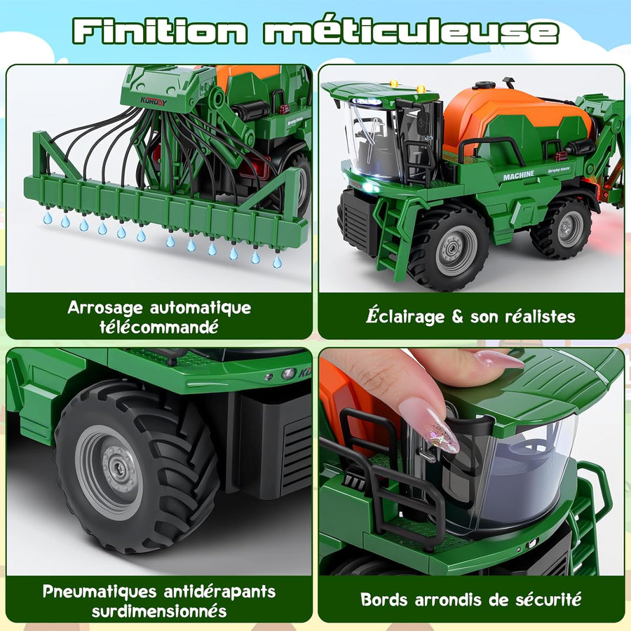 Jouet Tracteur Telecommandé avec Irrigation, Jouet Ferme Voiture Telecommandé avec Lumière et Son