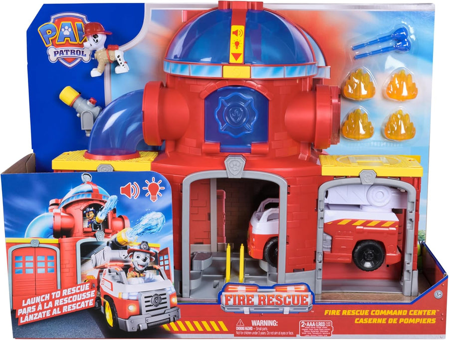 PAW Patrol - Pat Patrouille - Caserne De Pompiers Fire Rescue - Voiture Figurine Marcus À Collectionner - Effets Sonores Et Lumineux - Pat Patrouille Jouet - Voiture Enfant