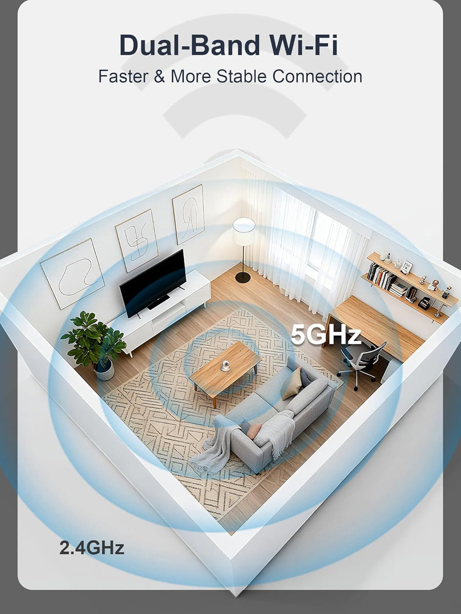 Ctronics 4K Caméra Intérieure, 5G/2,4Hz Wi-FI, Suivi Automatique, Vision Nocturne Couleur, Alarme Sonore et Lumineuse, 8 Positions Préconfigurées, App & PC, Cloud/256GB TF/FTP