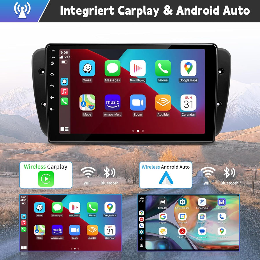 Autoradio pour Seat Ibiza 6J 2009–2013 | Écran Tactile Android 13 de 9 Pouces | CarPlay/Android Auto sans Fil | Navigation GPS + Caméra de recul HD | 2G+64G | BT 5.0/Wi-FI/Contrôle Vocal