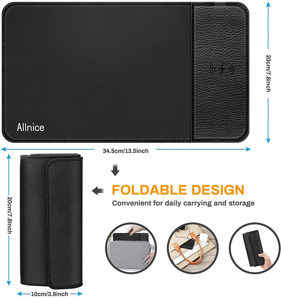 Grand Tapis De Souris Charge Sans Fil Induction Charge Rapide Smartphone Antidérapant NOIR