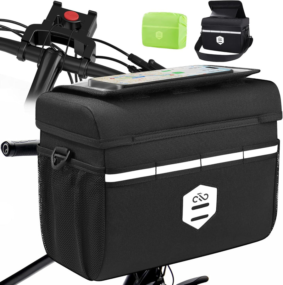 Sacoche Velo Guidon avec Adaptateur pour vélo et e-Bike, 6L Panier Velo Avant Etanche Accessoire Support Telephone trotinette Electrique Porte Scooter Pochette Sac VTT