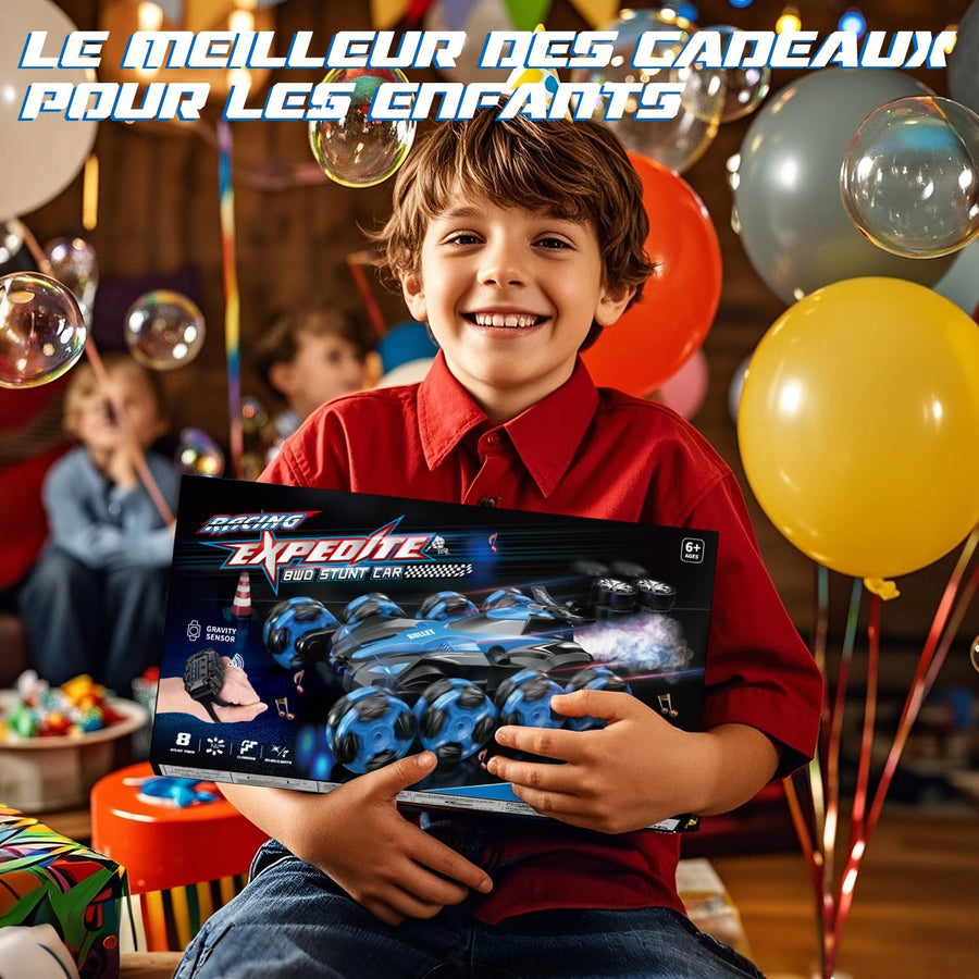 Voiture Télécommandée 1:16-8 Roues Voiture Telecommandé - 2,4 GHz - Cascadeur 360° & Spray LED - avec Télécommande et Contrôle Gestuel