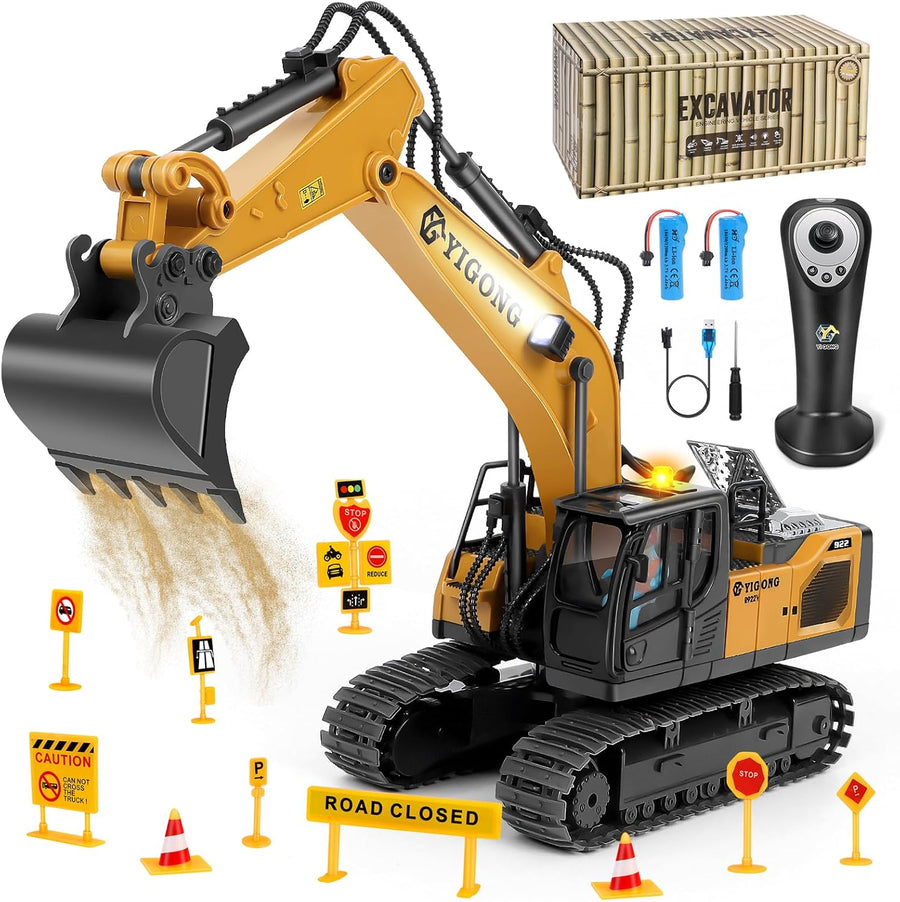 Jouet Pelleteuse Enfant avec Télécommande Gravité, Tractopelle Telecommandé avec Lumières et Musique, Jouet Engin de Chantier
