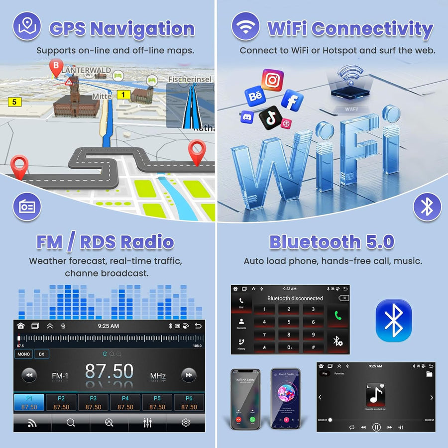 Autoradio 8-Core/4G+64G/DSP Android 15 pour VW Golf 5 Golf 6 Passat Tiguan Polo T5 Transporter Seat Leon avec sans Fil CarPlay Android Auto, 9" écran Tactile avec BT GPS WiFi RDS FM USB+CAM