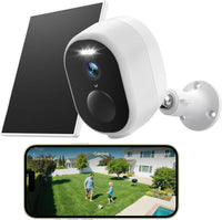 Caméra de sécurité solaire sans fil 2K, système de caméra de vidéosurveillance à batterie rechargeable, caméra de sécurité extérieure WiFi, vision nocturne en couleur, détection de mouvement PIR