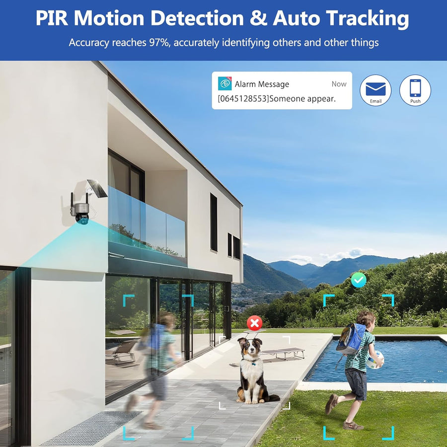 Caméra Surveillance Solaire 6MP WiFi Extérieure Double Objectif 360° PTZ Caméra IP, Détection Humaine avec Panneau Solaire, Vision Nocturne Couleur, Suivi Automatique, Audio Bidirectionnel,IP66