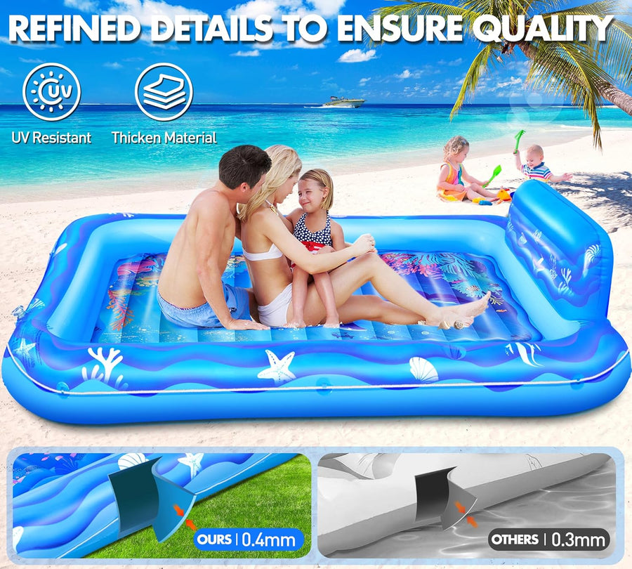 Matelas Gonflable Piscine Bouee Piscine Adulte avec Monde Marin 2 Porte-Gobelets & Dossier, 205x150CM BLEU