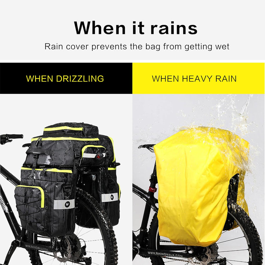 Sacoche Vélo Porte-Bagage Arrière 75L Sac à Dos Velo 3 en 1 avec Couverture Imperméable et Bandoulière Sac Velo Siège Étanche