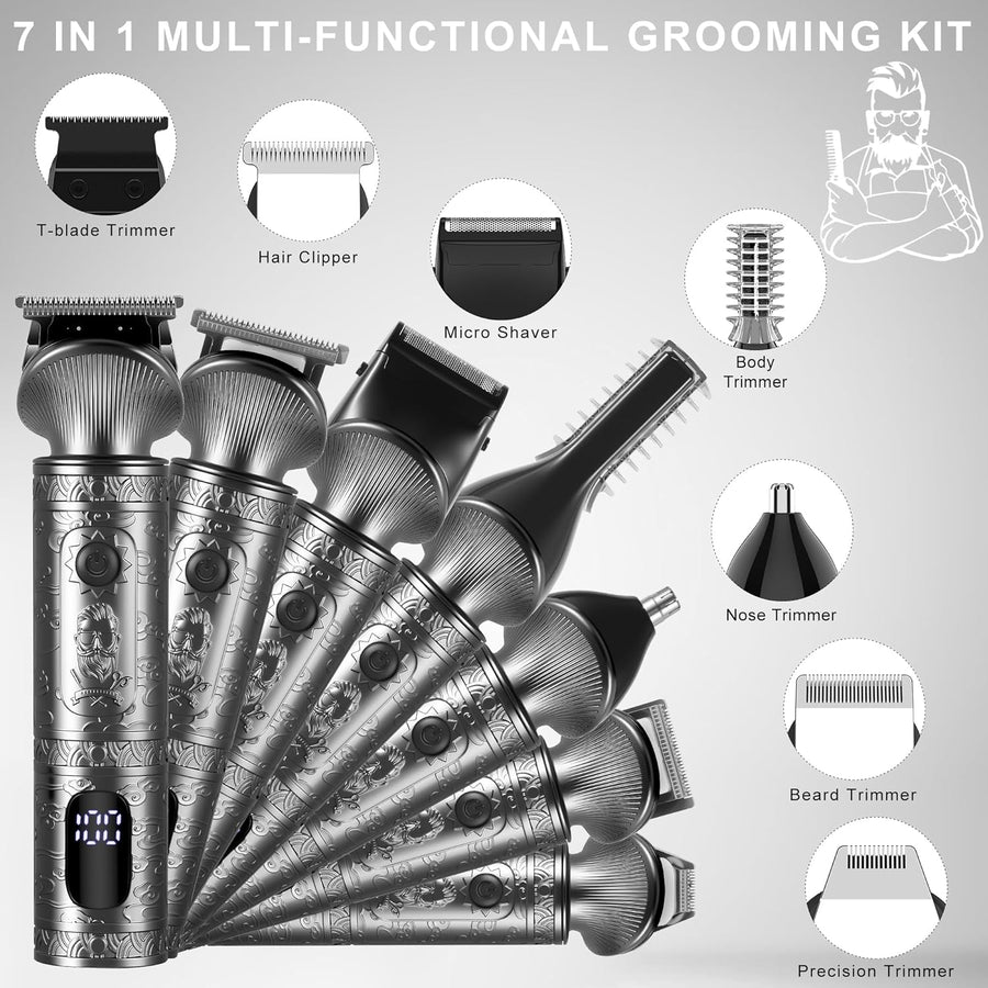 Tondeuse Barbe Homme Tondeuse Cheveux Professionnelle Avec Lame en T de Coupe de Cheveux Chauve 0 mm Rasoir électrique Tondeuse Corps de Précision pour Nez 7 en 1