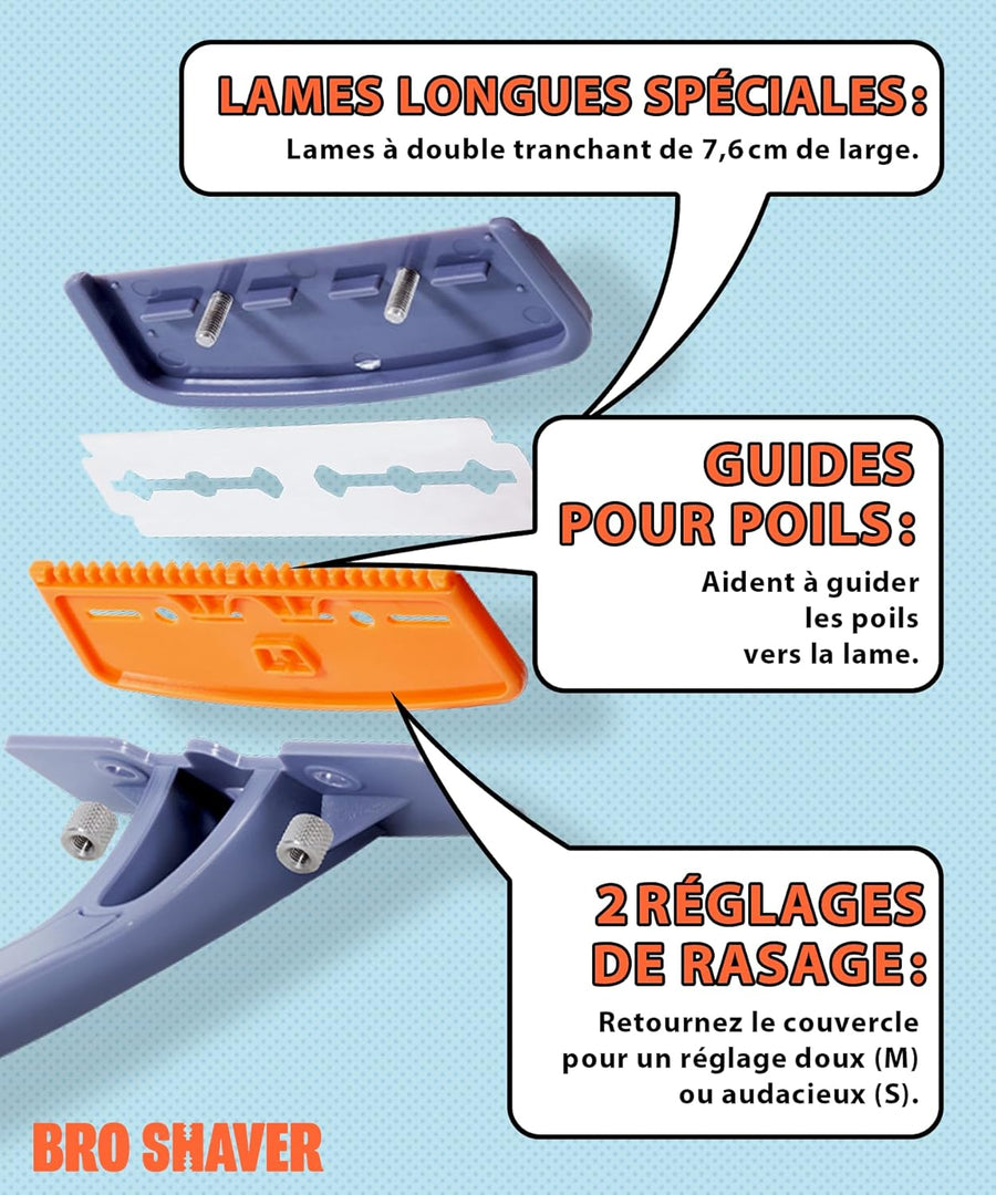 Rasoir Dos et Corps Manche Long Ergonomique Lame Double Tranchant