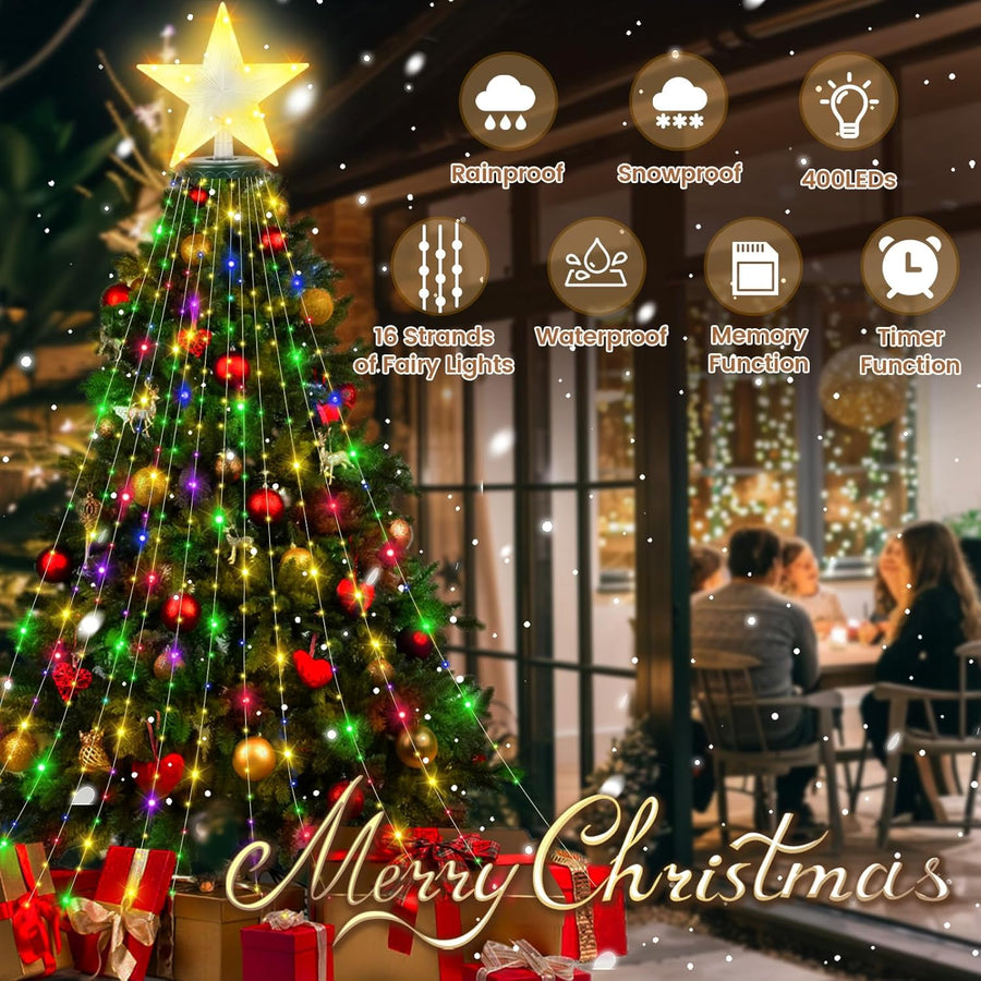 Guirlande Lumineuse Sapin de Noel, 200 LED Guirlande Lumineuse de NoëL Anneau avec Application, 2M*10 Rideau Lumineux Sapin de Noel pour Décoration de 1.5m-2.5m Sapin de Noël