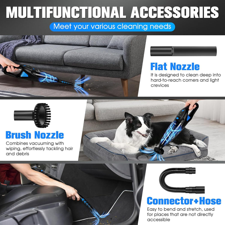 Aspirateur Voiture Puissant Sans Fil avec Station de Recharge et Éclairage LED, 25000Pa Aspirateur a Main avec Filtre Lavable, Humide et Sec