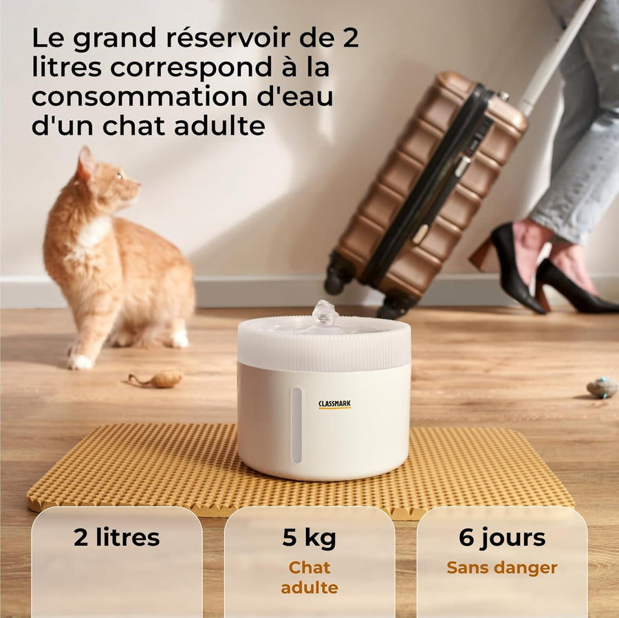 Fontaine a Eau Chat 2L Distributeur Eau Chat Couches de filtrage BLANC