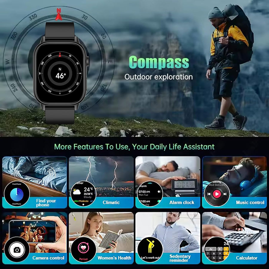 martwatch Hommes 2,01'' HD Montre Fitness avec GPS IP68 Montre Sport étanche 178+ Modes de Sport Moniteur Sommeil fréquence Cardiaque Tracker Fitness pour Android iOS