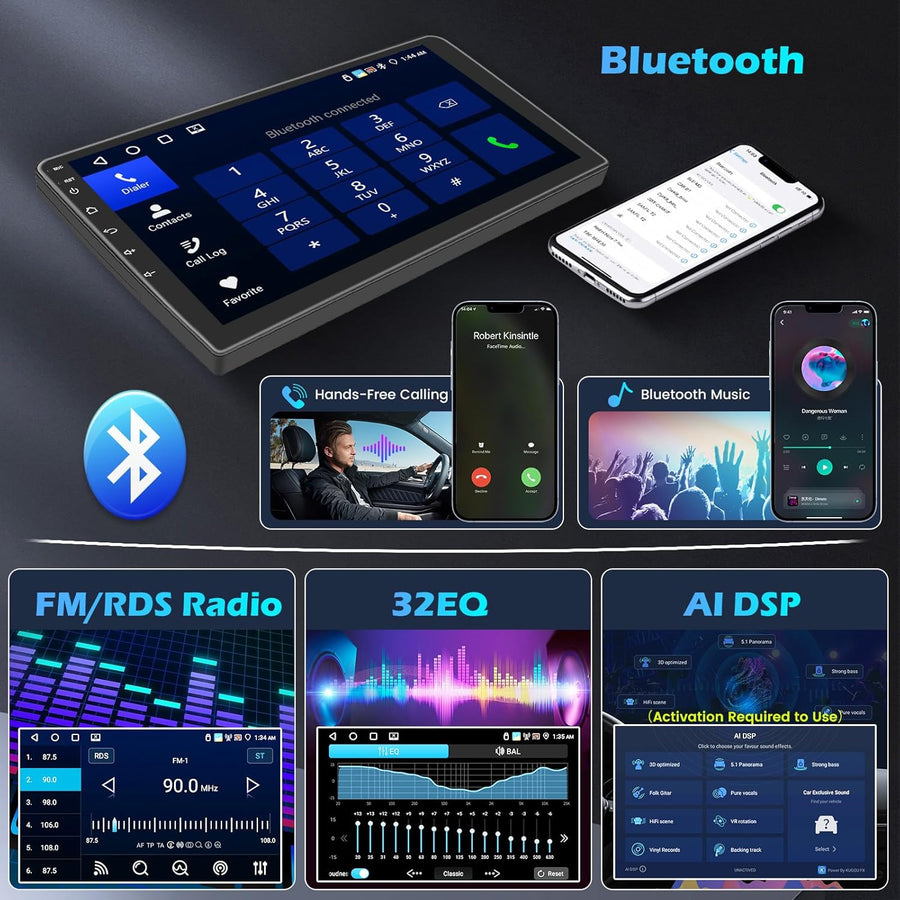 Autoradio Android 15 pour Toyota Auris 2006-2011 4GB + 64GB Autoradio 2 Din Wireless Carplay Android Auto 10 Pouces Écran Tactile avec GPS WiFi FM/RDS 32EQ Caméra de Recul MIC