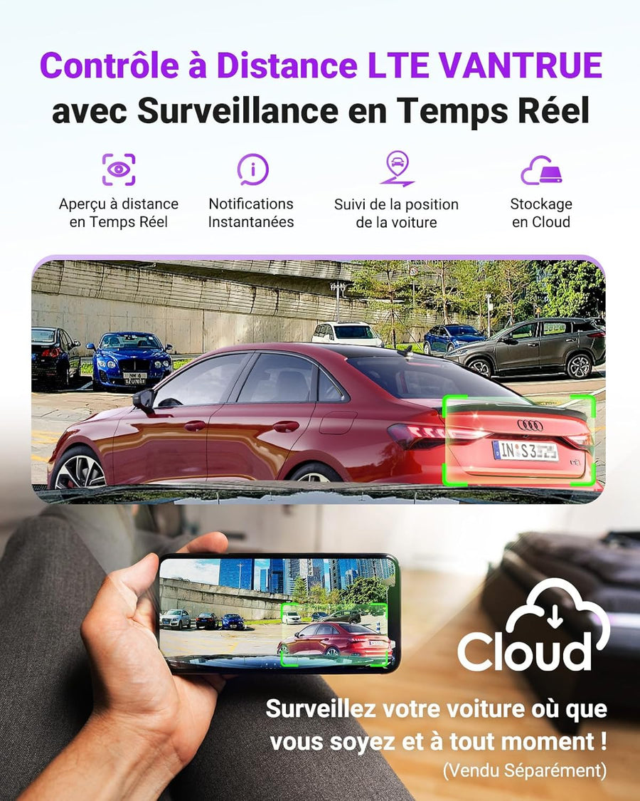 Dashcam Voiture S1 Pro Max 4K+2.5K Starvis 2 Avant et Arrière, Caméra embarquée 5G Wi-FI Dash Cam GPS 360°HDR Tampon Surveillance de stationnement,Contrôle Vocal FrançaisLTE en Option Max 1To
