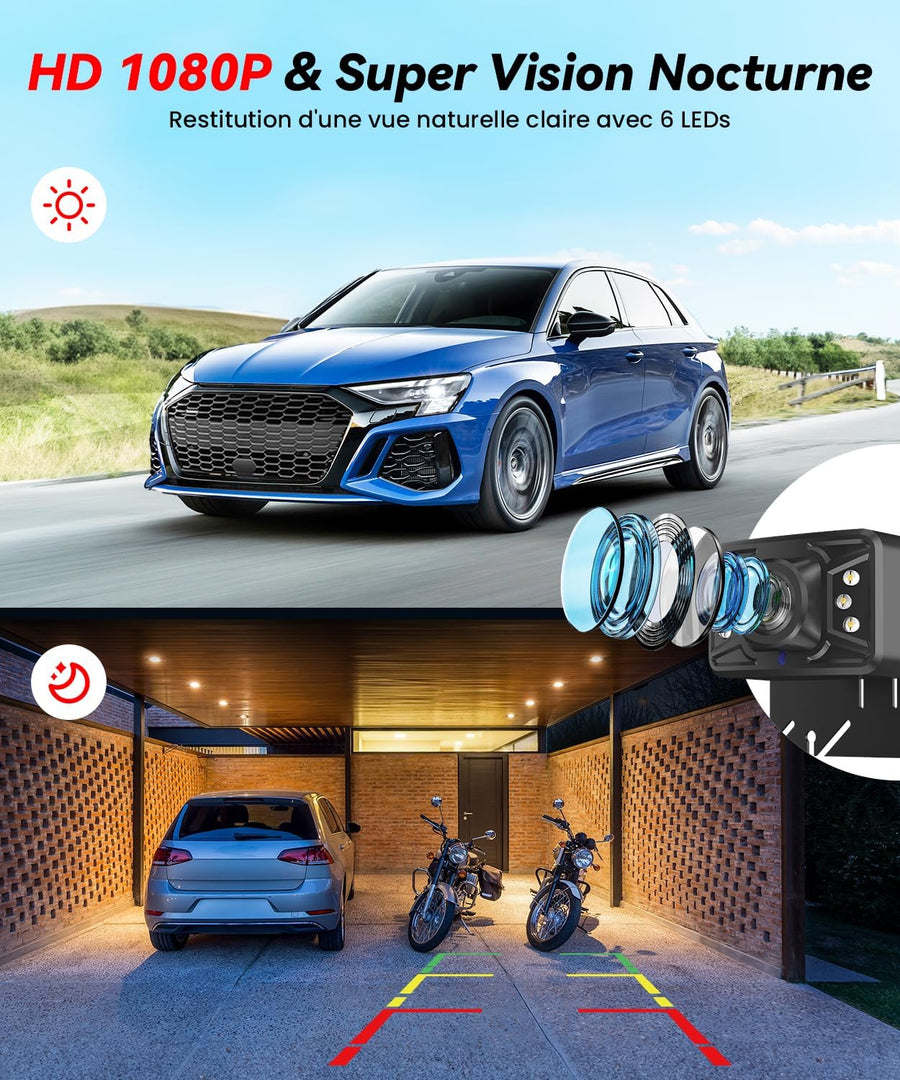 Camera de Recul avec 4.3 Pouces 1080p Moniteur Vision Nocturne Claire Image IPS