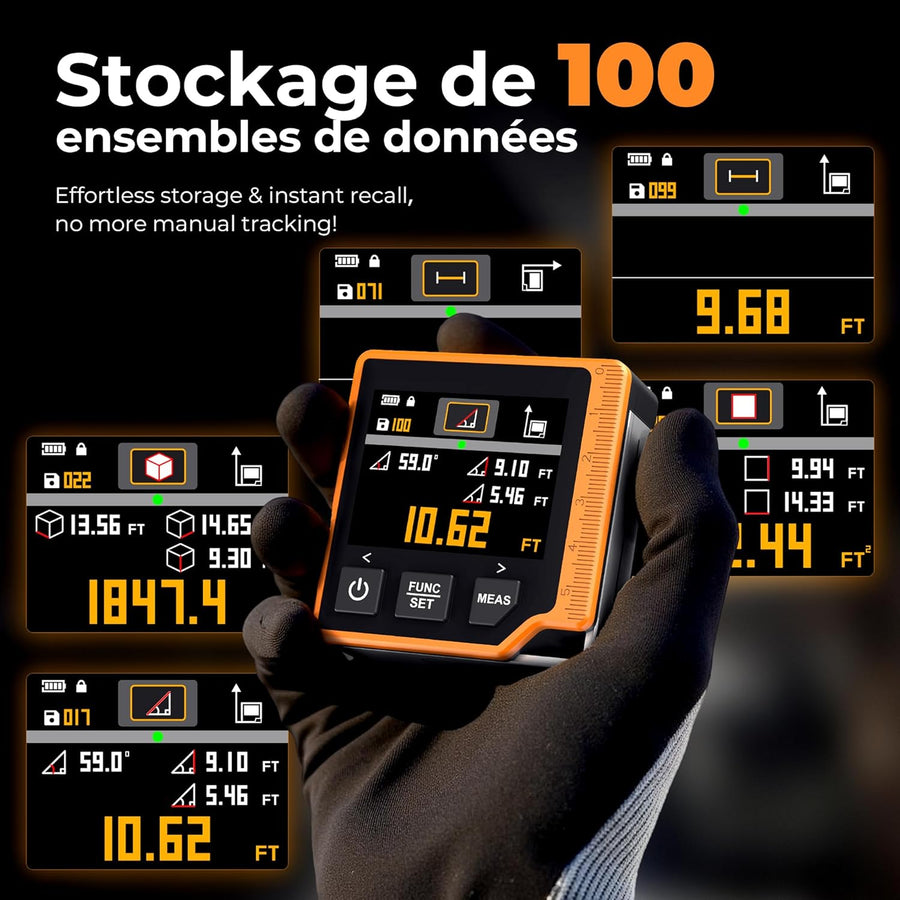 Télémètre Laser 3-en-1 80m, Mètre Ruban Laser Numérique avec Écran LCD Rétroéclairé | Batterie 1000mAh, Inclinomètre, USB Type-C, Mesure Multi-Mode & Unité