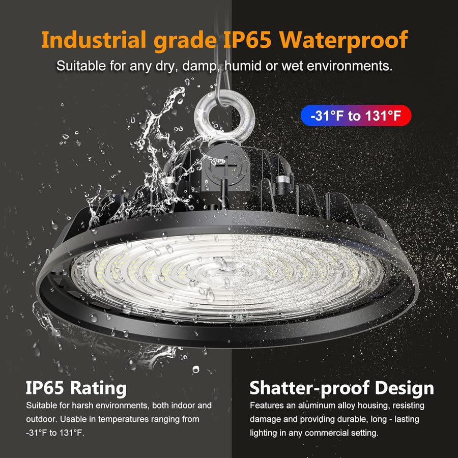 UFO 100W Éclairage LED Garage Projecteur 17000LM Réglable 60W/80W/100W LED High Bay Lampe IP65 Étanche Plafond 120° pour Garage Atelier Entrepôt