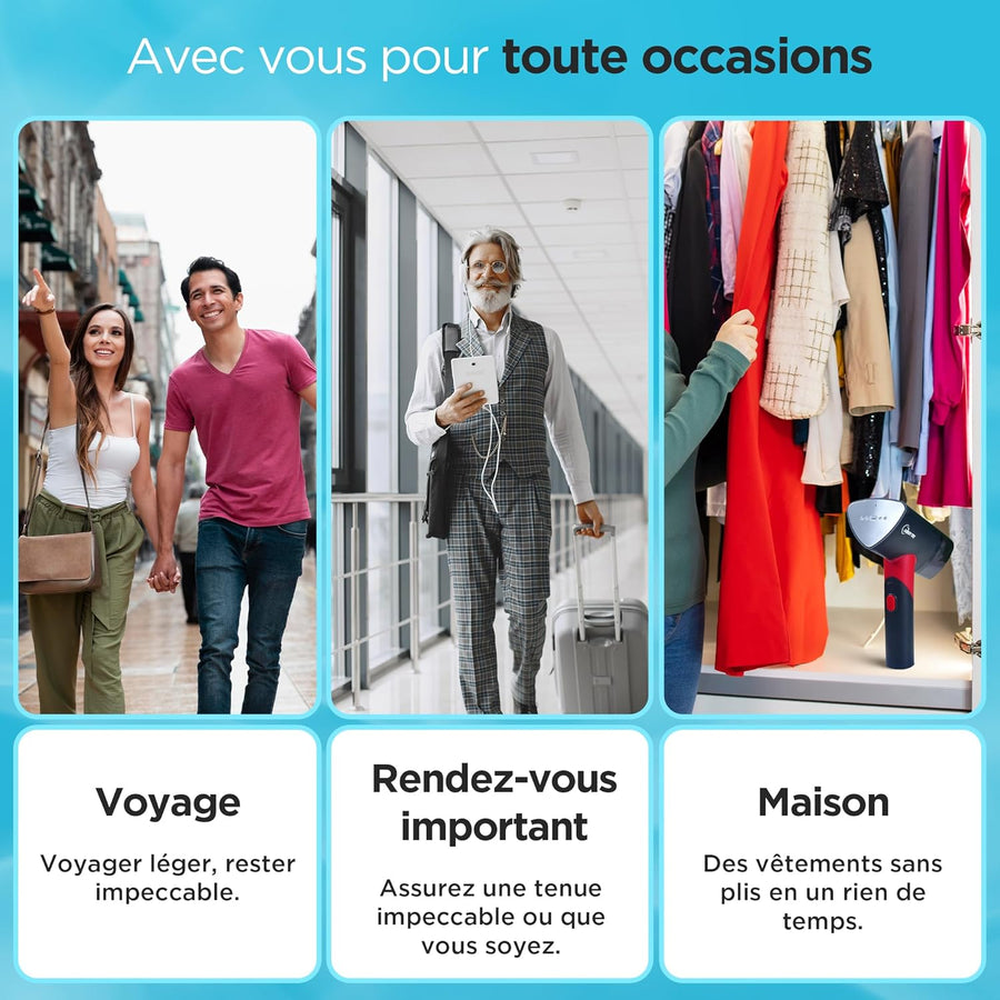Défroisseur vapeur 2 en 1 avec diffuseur d'odeur - 1200W, 200ML, convient a tous les tissus