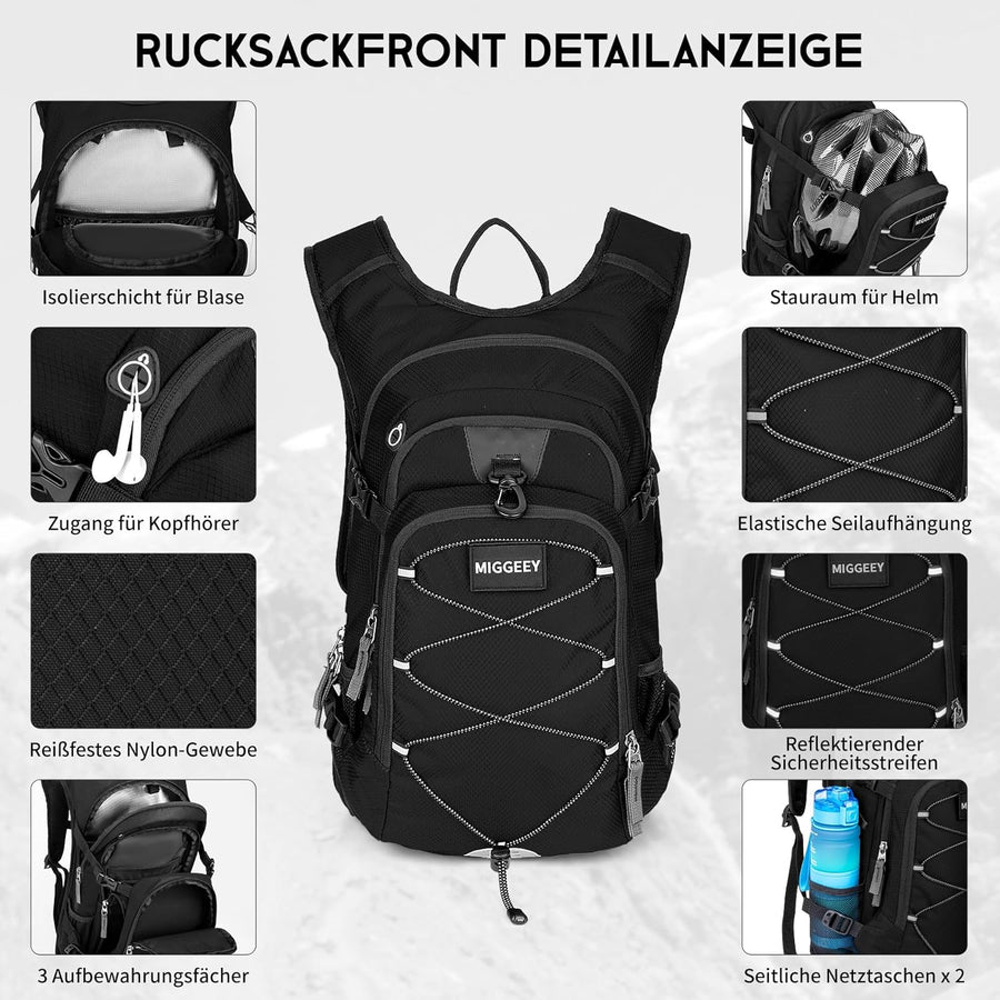 Sac à Dos d'hydratation 18L avec Poche d'hydratation 3L, Grand Sac de Rangement Daypack Pour Vélo Course