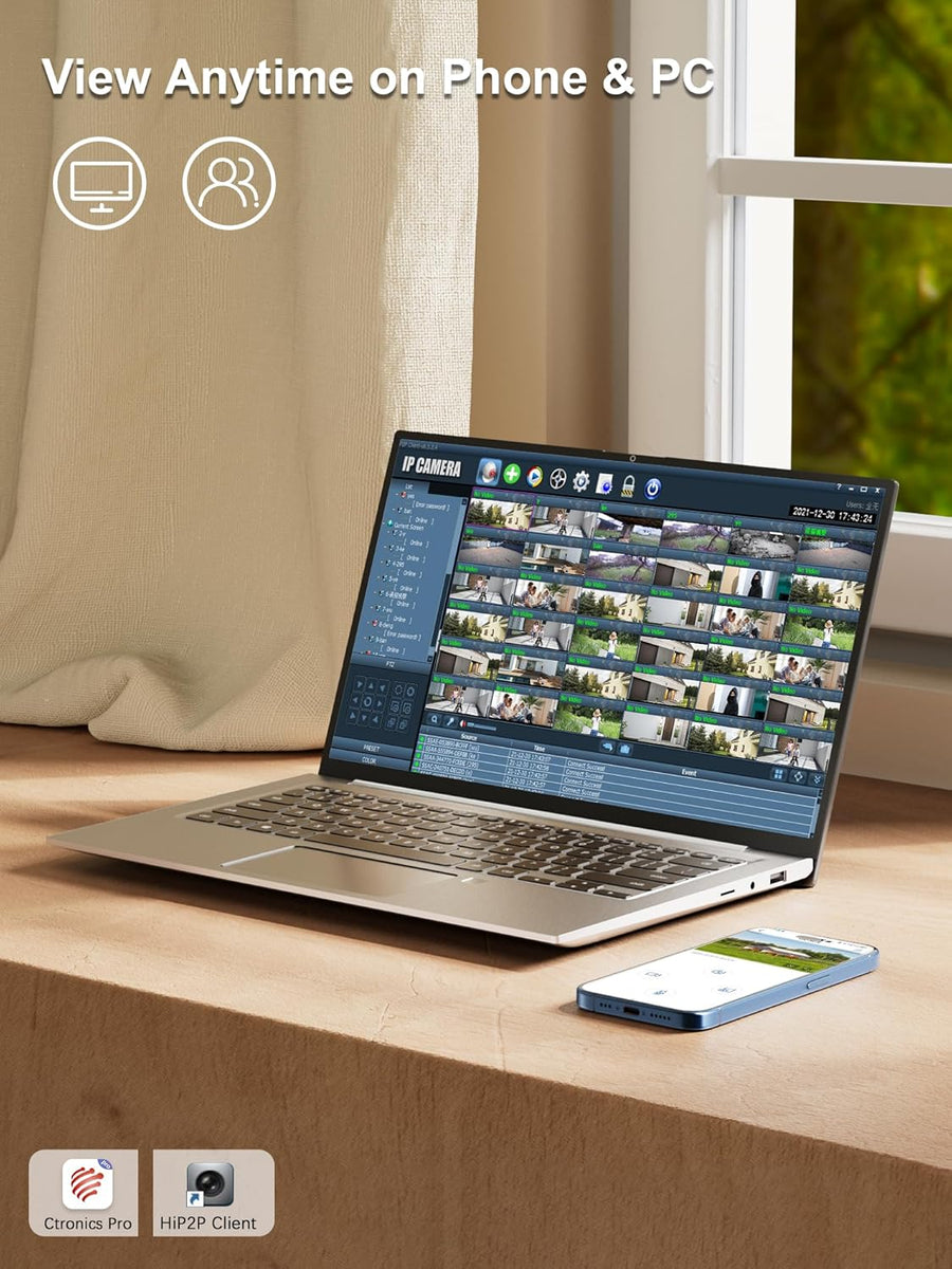 Ctronics 4K Caméra Intérieure, 5G/2,4Hz Wi-FI, Suivi Automatique, Vision Nocturne Couleur, Alarme Sonore et Lumineuse, 8 Positions Préconfigurées, App & PC, Cloud/256GB TF/FTP