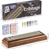Jeu de cribbage haut de gamme en bois de 40 cm avec 9 pions métalliques, plateau à 3 pistes continues, 2 jeux de cartes et grand rangement, jeu de cribbage classique portable pour les voyages
