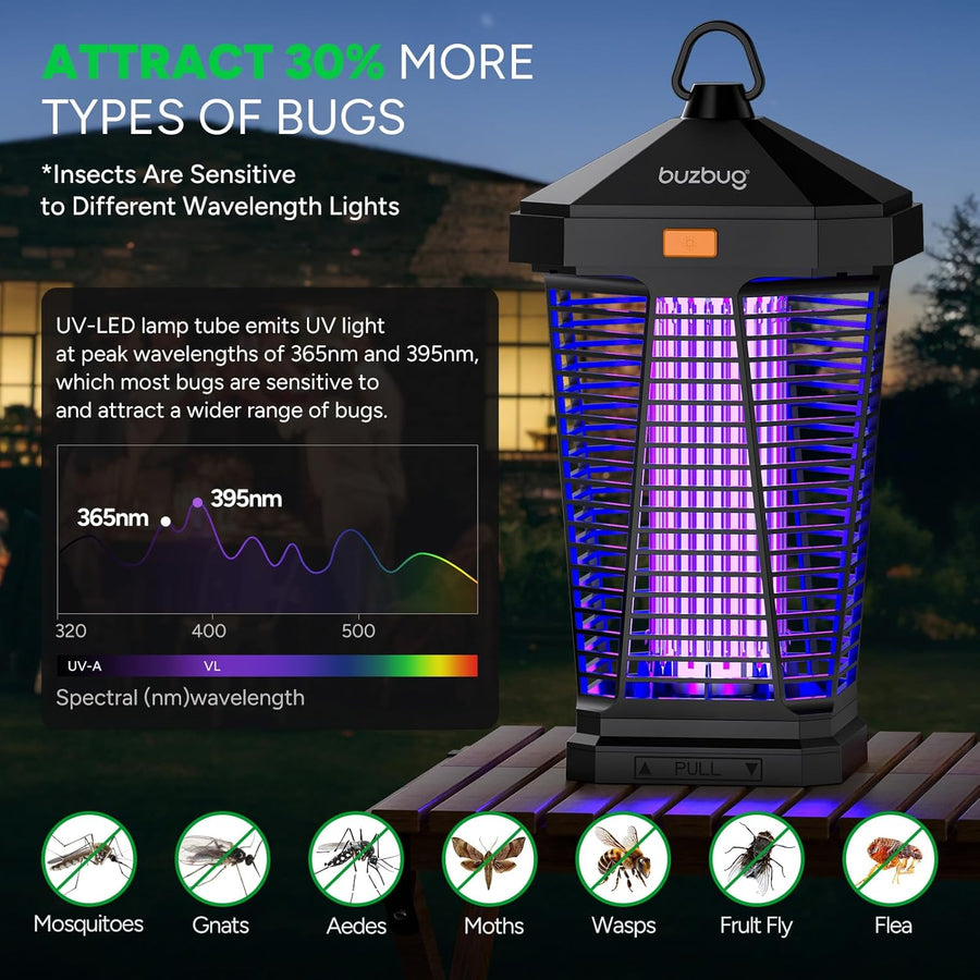 Lampe Anti-Insectes LED Extérieure avec Éclairage, Longévité de 10 Ans, Étanche IPX4, Haute Tension 3800V, Câble d’Alimentation de 2 m, Anti-Moucherons, Moustiques