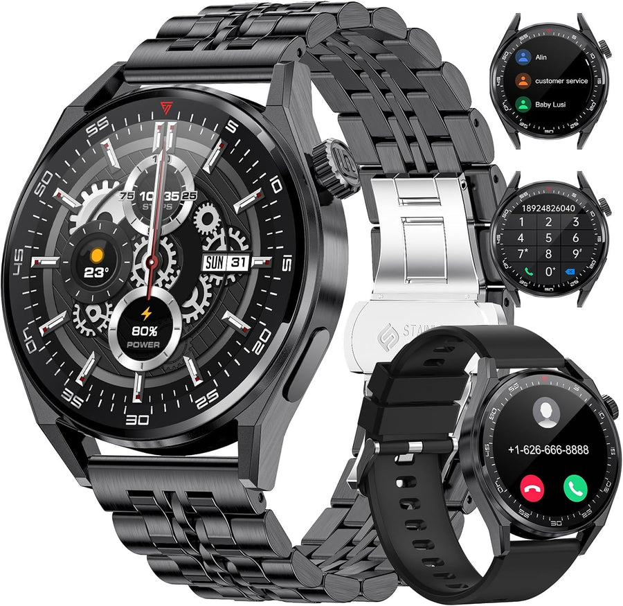 Montre Connectée Appels Bluetooth Assistant Vocal Intégré Ecran 1,39" Etanche Tracker NOIR