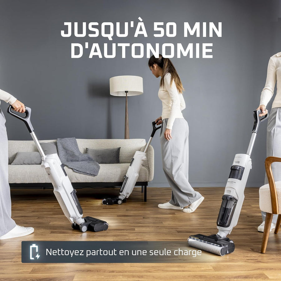 Rowenta X-Clean5, Aspirateur laveur sans fil, Nettoyage 2-en-1, Mode de détection Auto, Éclairage LED, Auto-nettoyage, Séchage air chaud