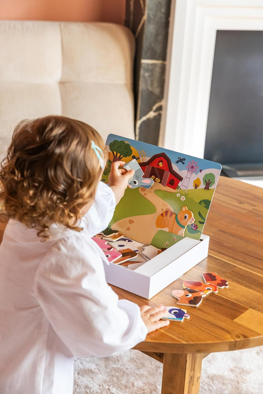 Goula Ferme magnétique Jouet Enfant Eveil 1er Age Jeu Educatif 12 Animaux de la Ferme en Bois magnétique A Assembler 10 Cartes modèles Dès 2 Ans