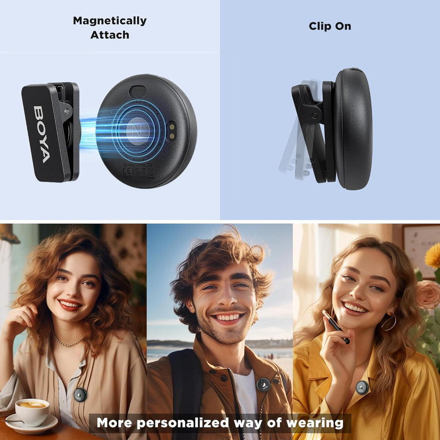 Microphone Sans Fil à Revers Magnétique Antibruit Etui de Chargement Sans Fil Transmission 50m Prise IOS