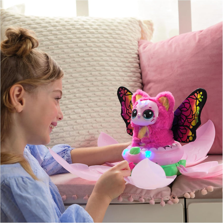 Hatchimals - Bloomables Ma Fleur Magique KittyFly - Chenille Papillon Double Éclosion À Répéter - Peluches Et Animaux Interactifs - 100 Sons & Réactions - Jouet Enfant 5 Ans Et +