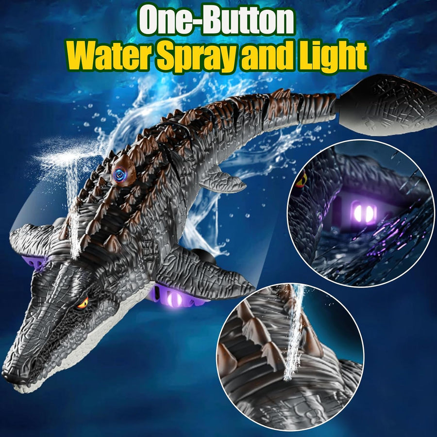Mosasaure Télécommandé Jouet avec Caméra, lumière LED et Fonction de Pulvérisation d'eau, Application, Jeux d'eau Rechargeable
