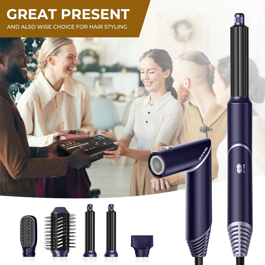 Air Brush Styler 5en1 Brosse Soufflante Chauffante Brushing Sèche-Cheveux Ionique Boucleur a Cheveux à Air Brosse à Lissante Embout de Sèche-cheveux Ensemble de Coiffure VIOLET