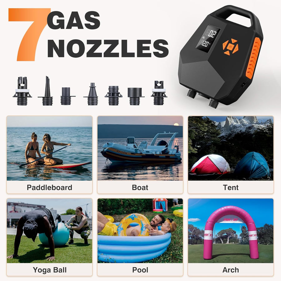 Pompe électrique pour SUP 20PSI - Pompe à double moteur pour planche de paddle gonflable avec arrêt automatique, adaptateur 12V pour voiture, pour paddle boards, kayaks et bateaux - Pompe portable