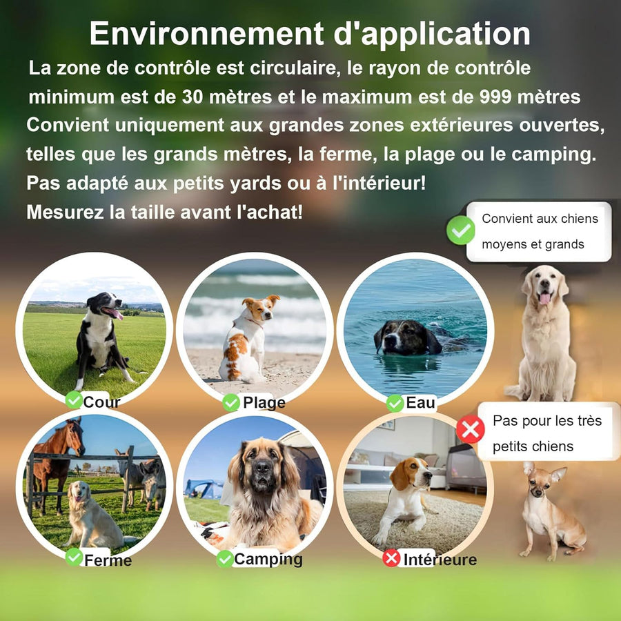 Clôture GPS sans Fil pour Chiens, pour Grands Espaces Ouverts et Utilisation en Extérieur, Étanche Précise Électrique Système Clôture Collier avec la Nouvelle Puce Signal GPS, Rayon 30-916m