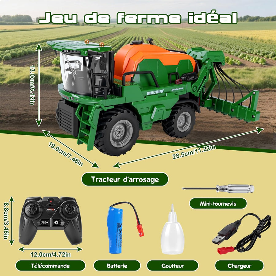 Jouet Tracteur Telecommandé avec Irrigation, Jouet Ferme Voiture Telecommandé avec Lumière et Son